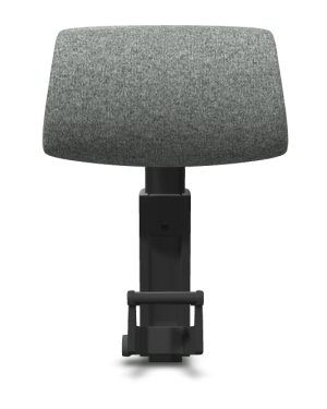 De Atlas Hoofdsteun Embody in Slate Grey Sync, met een grafiet frame, combineert modern minimalisme met ergonomische functionaliteit. Deze rechthoekige rugleuning met stoffen bekleding is gemonteerd op een verstelbare zwarte steunbeugel, die doet denken aan de designstijl van Herman Miller.