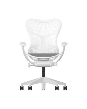 The Herman Miller Mirra 2 – Alpine features a mesh backrest and seat with adjustable armrests, a five-star wheel base, and a tilt mechanism for comfort and support. The sleek design complements contemporary Alpine Frame decor.