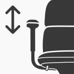 Pictogram van een verstelbare stoel met een hendel aan de zijkant en een dubbele pijl die aangeeft of de stoel in hoogte verstelbaar is.