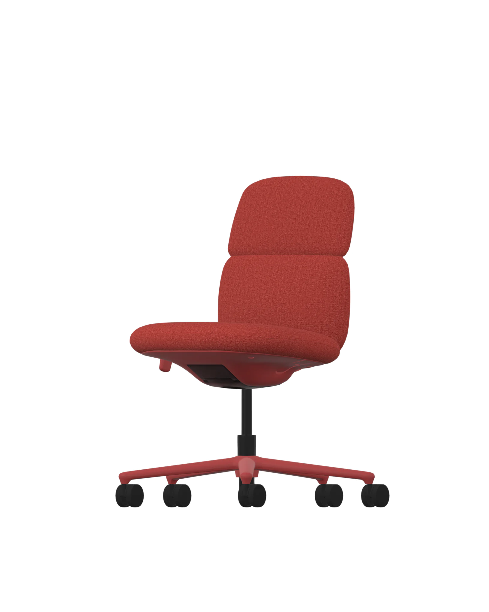 De Herman Miller Asari in Luce Etruscan heeft een gewatteerde rugleuning en zitting op een gestroomlijnde basis met vijf wielen. De zwarte verstelbare steunkolom en wielen versterken het minimalistische ontwerp, perfect voor een moderne werkplek.