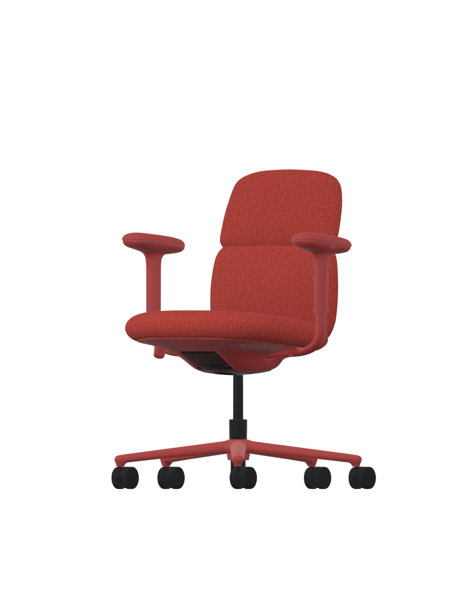 De Herman Miller Asari in Luce Etruscan heeft verstelbare armleuningen, zwarte zwenkwielen op een vijfpuntsonderstel en is voorzien van een gebogen rugleuning en zitting van structuurstof voor ergonomische ondersteuning en mobiliteit.