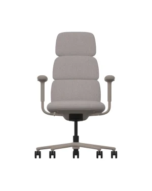 The Herman Miller Asari Color Flood in Meld Antler features a three-piece padded backrest and seat, adjustable armrests, and a swivel base with five wheels for ergonomic comfort.