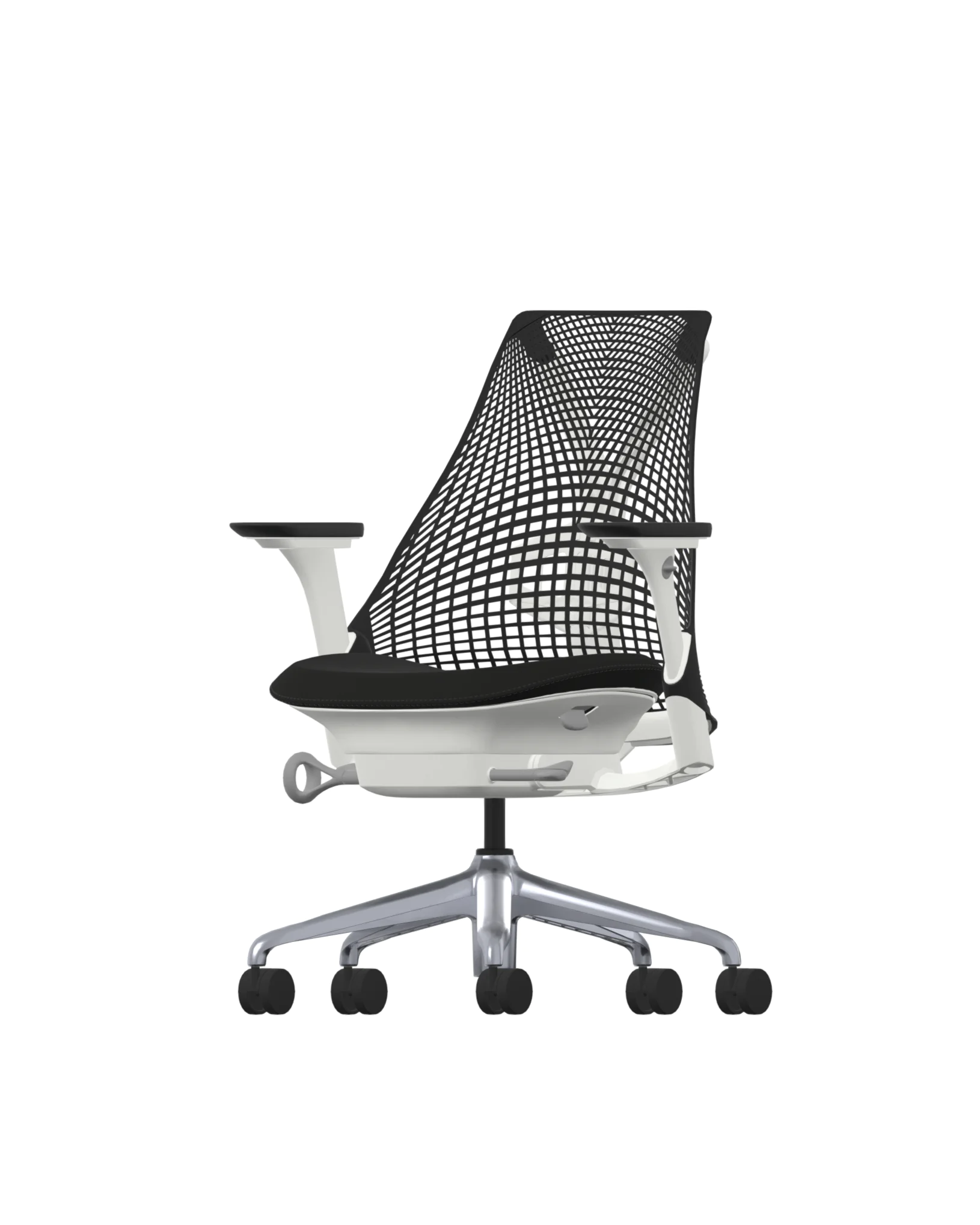 Herman Miller Sayl – White Frame – Black Back – Phoenix Havana Fabric –  Aluminum Upgrade